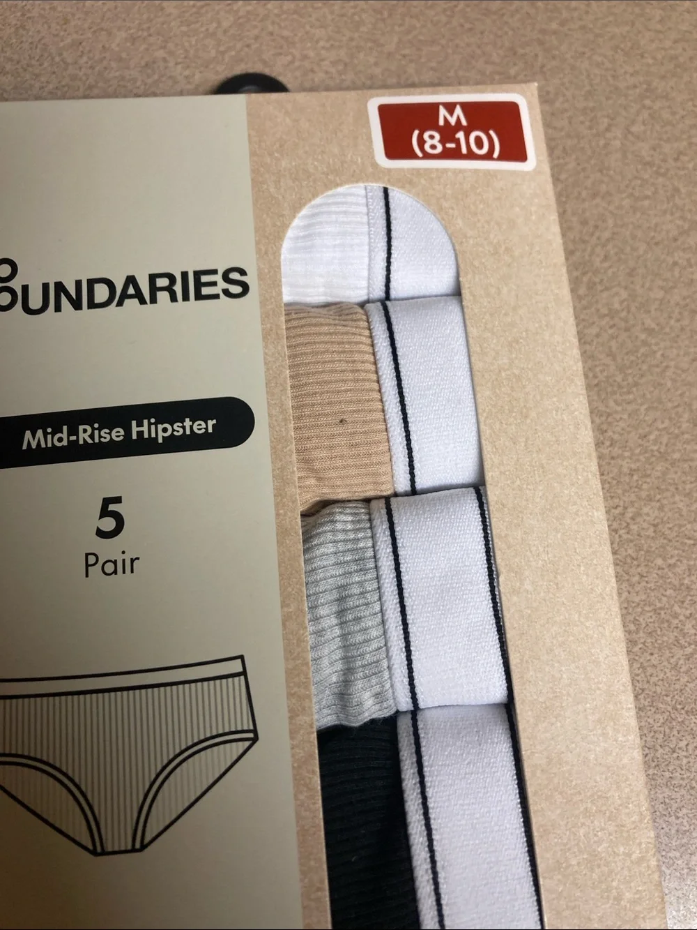No Boundaries Mid-Rise Hipster 5-Pack - White, Black, Tan, Gray, Pink